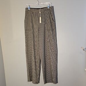 Max Studio Black & Cream Elastic Waist Stretchy Wide Leg Pants Size Large